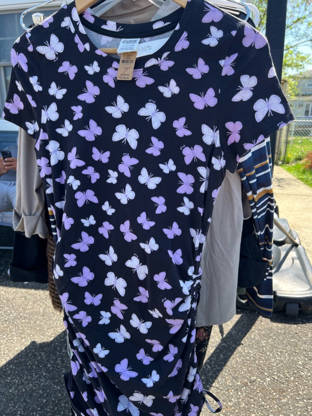 PINK Victoria's Secret Black Mini Dress with Lavender and White Butterfly Print
